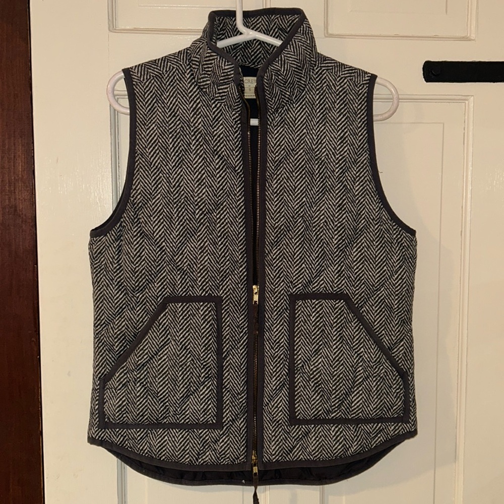 J Crew Gray Herringbone Puffer Vest